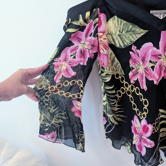 Joseph Ribkoff Black Camisole with Pink Floral Design - Picture 2 of 7